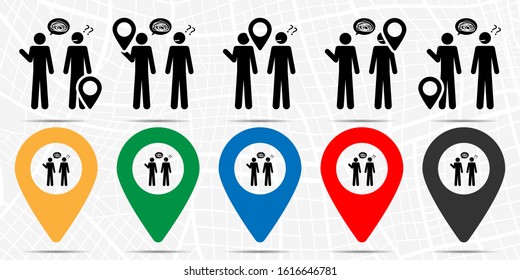 Giving man speaks nonsense icon in location set. Simple glyph, flat illustration element of people theme icons
