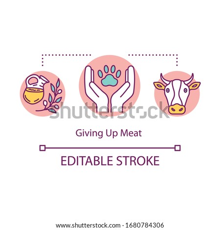 Giving up meat concept icon. Resolving overconsumption idea thin line illustration. Becoming vegan, vegetarian. Stop eating meat. Vector isolated outline RGB color drawing. Editable stroke