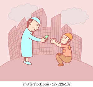 Giving money to homeless illustration, cute drawing