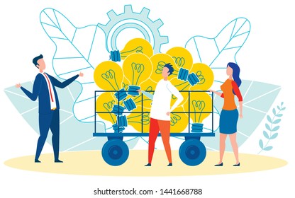Giving New Ideas to Boss, Manager Illustration. Coworkers, Colleagues Giving Productivity Report to Superior Cartoon Concept. Getting Praised by Ceo, Reviewer for Working Productively Vector