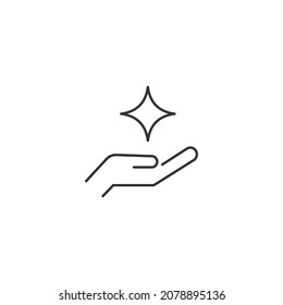 Giving and present concept. High quality editable strokes in flat style. Suitable for advertisig, web sites, online shopes, stores etc. Line icon of star over hand 