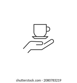 Giving and present concept. High quality editable strokes in flat style. Suitable for advertisig, web sites, online shopes, stores etc. Line icon of cup over hand 