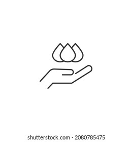 El concepto de dar y presentar. trazos editables de alta calidad en estilo plano. Adecuado para publicidad, sitios web, tiendas en línea, tiendas, etc. Icono de línea de agua cae sobre la mano 
