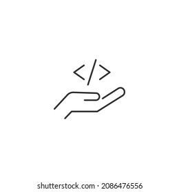 Giving and present concept. High quality editable strokes in flat style. Suitable for advertisig, web sites, online shopes, stores etc. Line icon of software code over hand 