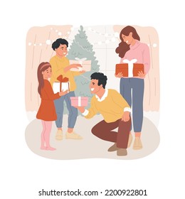 Giving presents isolated cartoon vector illustration. Happy family sharing Christmas gifts, xmas holiday celebration, spending time with relatives together, festive days vector cartoon.