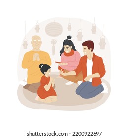 Giving red envelopes isolated cartoon vector illustration. Family members giving gifts to each other, presenting red envelopes, public holiday celebration, festive days vector cartoon.