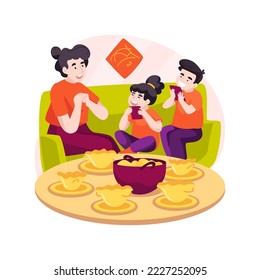 Giving red envelopes isolated cartoon vector illustration. Family members giving gifts to each other, presenting red envelopes, public holiday celebration, festive days vector cartoon.
