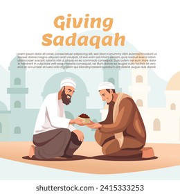 giving sadaqah. two man muslim giving gift