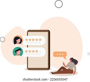 giving Star Feedback. User Experiences Concept. Flat Cartoon Vector Illustration.