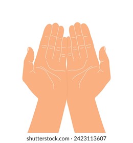 Giving or taking hand gesture. Cupped hands with open palms. Hands carefully holding something. Vector illustration