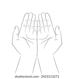 Giving or taking hand gesture. Outline of cupped hands with open palms. Hands carefully holding something. Vector illustration