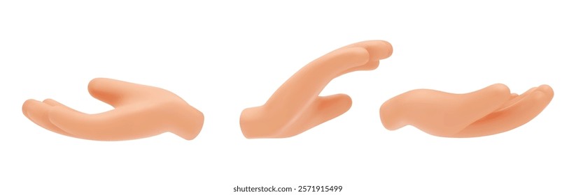 Giving or taking movement, isolated realistic 3d hand gesture. Vector gesturing and non verbal communication. Offering or asking, human arm with fingers and palm. Reaching or touching symbol