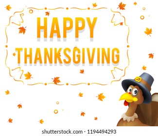 Giving thanks for blessing of harvest holiday celebration turkey in pilgrim hat happy thanksgiving day cartoon 3d design vector illustration