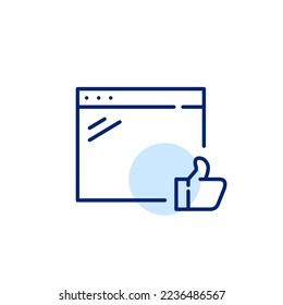 Giving thumbs up on a website in a browser. Pixel perfect, editable stroke icon