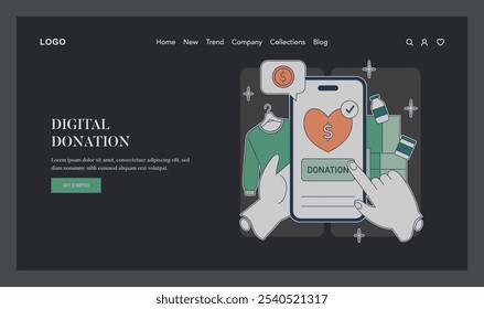 Giving Tuesday concept. Heartwarming digital charity acts through a mobile donation application. Online philanthropy and generous giving. Vector illustration.