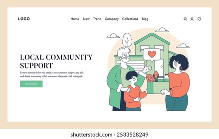 Giving Tuesday concept. Illustration of diverse people participating in a charity event, donating items to support the community. Generosity theme, altruistic activity vector illustration.