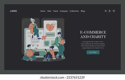 Giving Tuesday concept. Illustration of online shoppers donating through an e-commerce platform. Engaging in charity while shopping. Vector illustration.