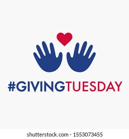 Giving Tuesday, global day of charitable giving. Helping hand with heart shape. Charity campaign banner design, vector illustration.