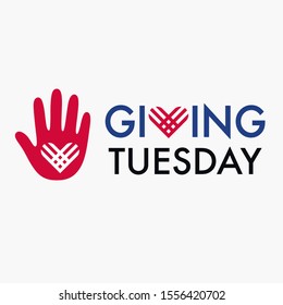Giving Tuesday, global day of charitable giving. Helping hand with heart shape. Charity campaign banner design, vector illustration.
