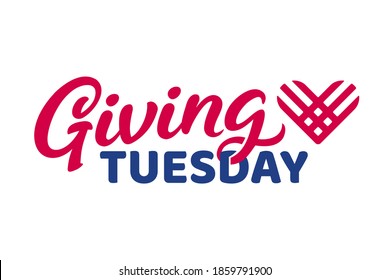 Giving Tuesday, global day of charitable giving. Text lettering with hashtag heart. Charity campaign banner design, vector illustration.