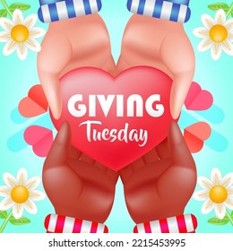 Giving Tuesday, hand giving heart-shaped gifts. Suitable for events