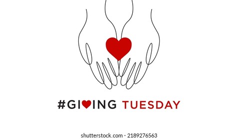 Giving Tuesday, the world's day of charity giving. Give with a sincere hand and heart. Background design, banner and social media posts, vector illustration.