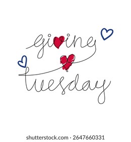 Giving Tuesday, the world's day of charity giving with a line forming a heart. Background design, banners and social media posts, vector illustration.