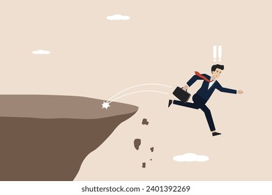Giving up, business failure, failed entrepreneur, work mistake or failed business concept, quitting work or giving up, depressed businessman jumping into the abyss.