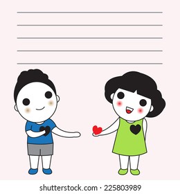 Giving Your Heart to Someone Who Cares paper note illustration set