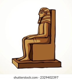 Giza Cairo logo icon sign Luxor palac east Africa Amun city ruin. Outlin hand drawn past deity human ruler head face crown sit chair seat white stone tomb bible artwork cartoon black line sketch style