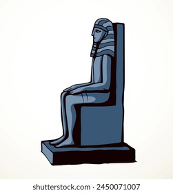 Icono del logo de Giza Cairo signo del palacio de Luxor al este de África Ruina de la ciudad de Amón. Outlin dibujado a mano pasado deidad humana cabeza de Regla cara corona asiento silla de seda de piedra blanca tumba de la biblia de dibujos animados línea negra estilo de boceto