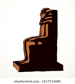 Logotipo de Giza El Cairo muestra el palacio de Luxor al este de África Ruina de ciudad de Amón. Esquema dibujado a mano pasado deidad humana cabeza de Regla cara corona asiento asiento asiento blanco tumba de piedra obra de arte de la biblia de dibujos animados línea negra estilo de boceto