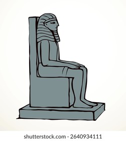 Giza Cairo logo icon sign Luxor palac east Africa Amun city ruin. Outlin hand drawn past deity human ruler head face crown sit chair seat white stone tomb bible artwork cartoon black line sketch style