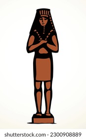 Giza Cairo sphinx city logo icon sign Luxor palace Africa Amun ruin. Outline hand drawn past age ethnic myth head face crown coffin white stone pillar column artwork cartoon black line sketch style