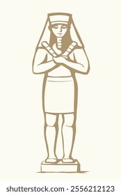 Giza Cairo sphinx city logo icon sign Luxor palace Africa Amun ruin. Outline hand drawn past age ethnic myth head face crown coffin white stone pillar column artwork cartoon black line sketch style