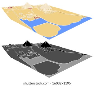 Giza Necropolis in perspective view without outline