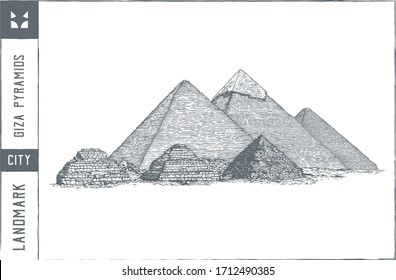 Giza pyramids Vector illustration - Hand drawn - Out line