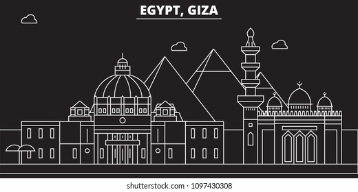 Giza silhouette skyline. Egypt - Giza vector city, egyptian linear architecture, buildings. Giza line travel illustration, landmarks. Egypt flat icon, egyptian outline design banner