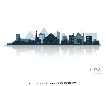 Giza skyline silhouette with reflection. Landscape Giza, Egypt. Vector illustration.