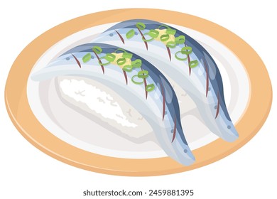 Gizzard saboreó sushi. Cocina japonesa. Ilustración vectorial.