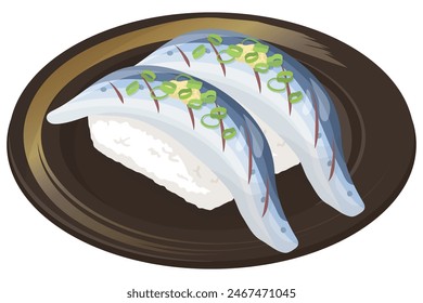 Gizzard saboreó sushi. Cocina japonesa. Ilustración vectorial.