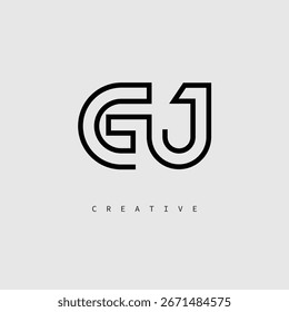 Logotipo de letra creativa de GJ: monograma de línea mínima en negro para un diseño de identidad de marca moderno.