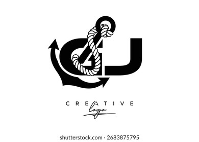 Logo de GJ Creative Monogram Latter con diseño de ancla y cuerda
