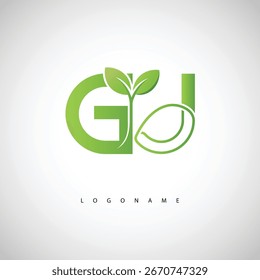Logotipo de la hoja verde de GJ - monograma ecológico mínimo para la marca orgánica y el diseño sostenible de la identidad