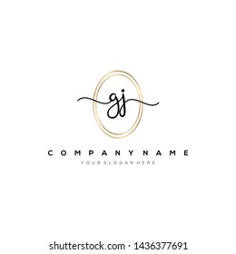 GJ handwriting initial logo template vector.