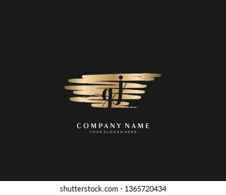 GJ initial handwriting logo with brush gold color template vector