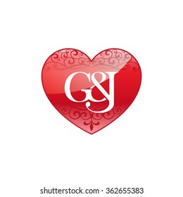 G&J initial letter couple logo with ornament heart shape