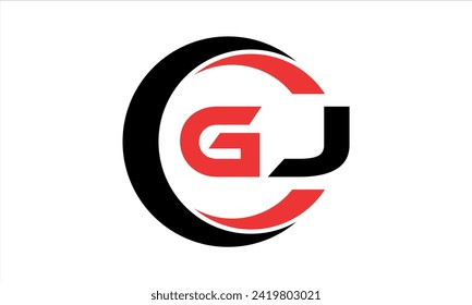 Letra inicial de GJ icono de círculo creativo swoosh logo de vector de diseño. monograma, membrete, círculo, caligrafía, símbolo, emblema, elegante, abstracto, marca de palabras, signo, arte, tipografía, icono, mínimo, premium