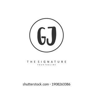 GJ Initial letter handwriting and  signature logo. A concept handwriting initial logo with template element.