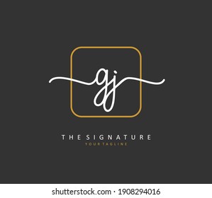 GJ Initial letter handwriting and  signature logo. A concept handwriting initial logo with template element.